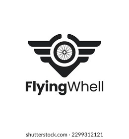 Moderna combinación de logotipo de rueda de bicicleta, ala y pasador de localización. Es adecuado para ser utilizado como logotipo de la comunidad de bicicletas.