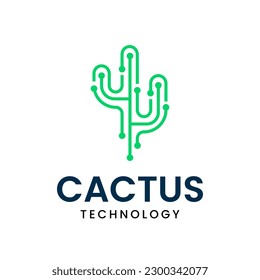 Modern logo combination of cactus tree and circuit. It is suitable for use for technology companies.