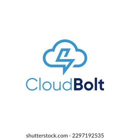 Modern logo combination of cloud and lightning. Perfect for a weather information technology company or the like.