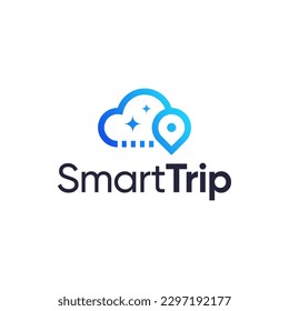 Modern logo combination of cloud, stars and moving location pin. This logo is perfect for a travel company.
