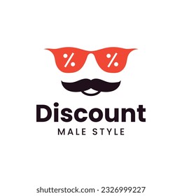 Modern logo combination of glasses, percentage and mustache. It is suitable for use as a shop logo.