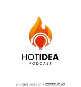 Moderne Logokombination aus Kopfhörern, Lichtern und Feuer. Es eignet sich für Podcast-Logos.