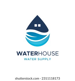 Modern logo combination of house, leaves and water. It is suitable for use in fresh water supply companies.