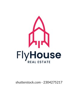 Modern logo combination of rocket and house. It is suitable for use as a home buying and selling logo.