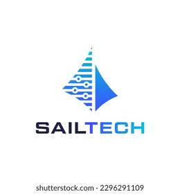 Modern logo combination of sail and circuit. It is suitable for ship technology companies.