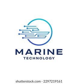 Modern logo combination of ship and circuit. It is suitable for ship technology companies.