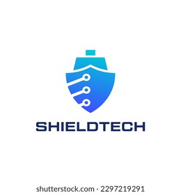 Modern logo combination of ship and circuit. It is suitable for ship technology companies.