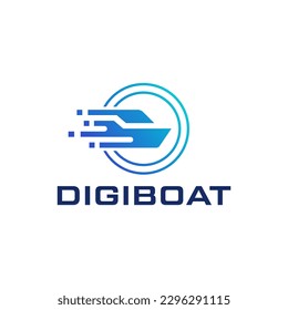 Moderne Logo-Kombination aus Schiff und Digital. Es eignet sich für Schiffstechnologieunternehmen.