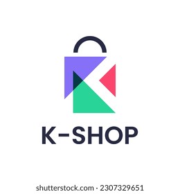 Modern logo combination of a shopping bag and the letter K. It is suitable for use as an online shop logo.