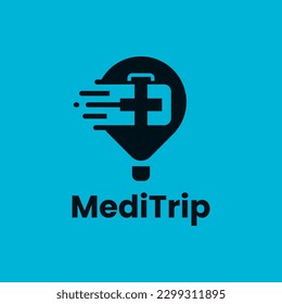 Modern logo combination of travel bag, health bar and location pin. It would be very suitable for use as a health or travel logo.