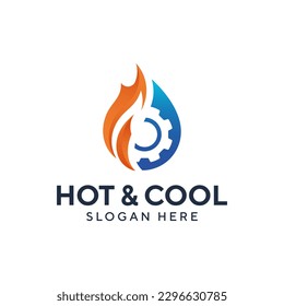 Modern logo combination of water drop, fire and gear. It is suitable for plumbing repair service companies.