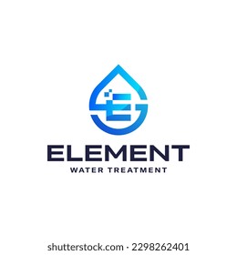 Modern logo combination of water, letter E and digital. It is suitable for digital based water treatment companies.