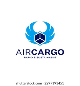 Modern logo combination of wings and package box. It is suitable for package delivery companies.