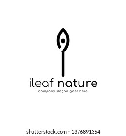 Modern logo I combine with leaf. Initial Letter I Eco nature design template isolated on white background.