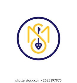 A modern logo combines the intertwined letters "M" and "S" in yellow with a vertically oriented blue key running through the center. It suggests security, solutions