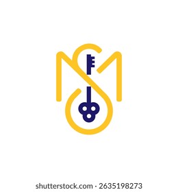 A modern logo combines the intertwined letters "M" and "S" in yellow with a vertically oriented blue key running through the center. It suggests security, solutions, or  "MS" brand