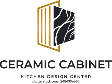 A modern logo combining cabinet and ceramic. This logo can be used for specialist kitchen sets.