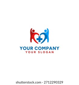 Logotipo moderno que combina una silueta humana alegre y símbolos de bienestar para el cuidado y la felicidad.