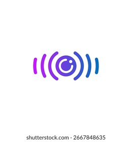 Modern logo combining an eye and a sound wave symbol with a vibrant gradient. Perfect for a tech startup, media app, podcast, or streaming service that focuses on vision and audio.