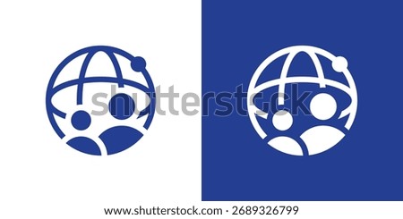Modern logo combining a globe and people, symbolizing unity, teamwork, and global connection technology