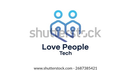 Modern logo combining heart and people shapes with digital elements, symbolizing love, unity, technology, and partnership.