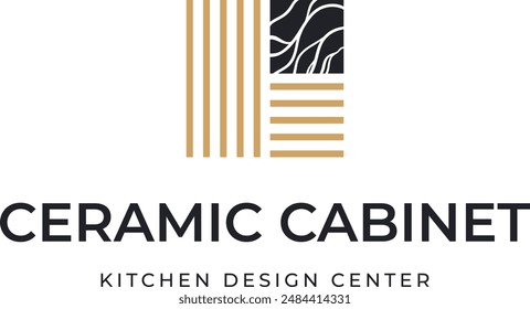 A modern logo combining home, cabinet and ceramic. This logo can be used for specialist kitchen sets.