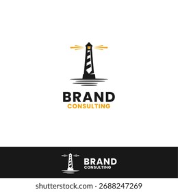 Un original Vector hecho por el hombre de un logotipo moderno que combina un faro y una corbata para representar el profesionalismo y la dirección. No se genera con ninguna herramienta de IA 