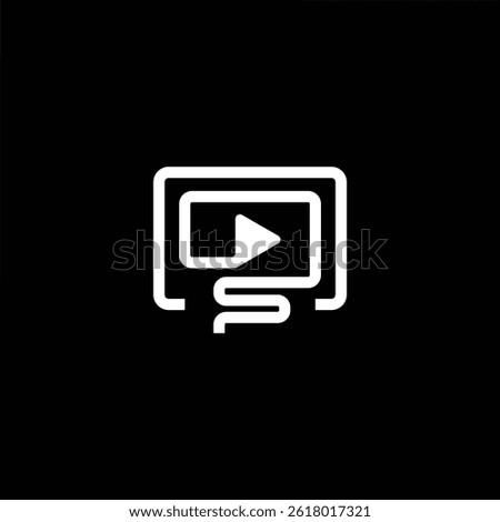 Modern logo combining play button, TV screen, and cable element. Great for streaming platforms, digital media, or entertainment tech brands.