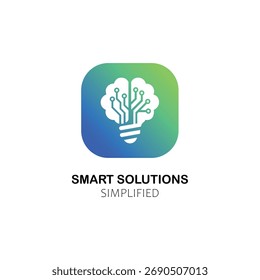 Un concepto de logotipo moderno con una bombilla en forma de cerebro, que simboliza soluciones inteligentes. Ideal para empresas en tecnología, innovación o campos creativos. Ilustración vectorial, aislada.