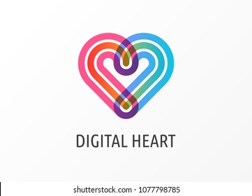 Modern logo concept with heart - technology, biotechnology, charity, digital icon and symbol