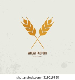 Modern logo with crossed wheat - agriculture, harvest symbols or local market pictogramm. Vector food series.