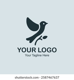 Modern Logo. Depicting a bird with an olive branch in its beak.