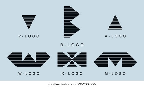 modern logo design for 6 letters a b w v m x