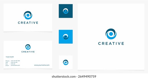 Diseño de logotipo moderno con forma de ojo circular y la palabra "CREATIVO"