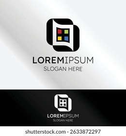 Diseño moderno del logotipo con el cuadrado colorido y el icono de la ventana