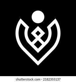 Modern logo design with the combination of v letter, location icon and man head icon