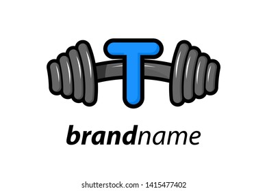 Modern logo design combining barbell and letter T