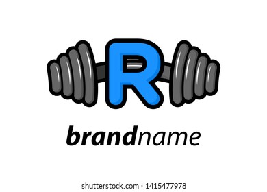 Modern logo design combining barbell and letter R