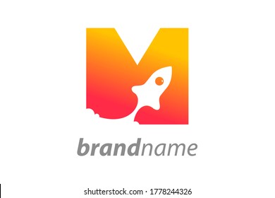 modern logo design combining rocket and initial M