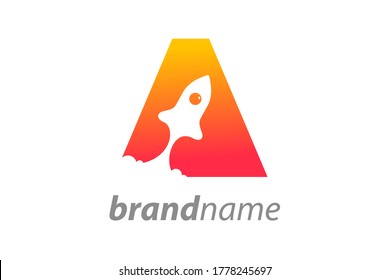 diseño de logotipo moderno que combina cohete y A inicial