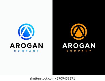 Diseño moderno del logotipo para la combinación creativa del triángulo y del círculo de la compañía en azul y naranja