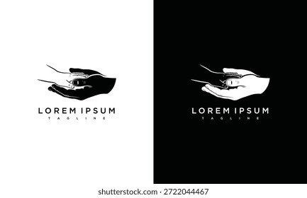 Modernes Logo-Design-Konzept mit abstrakten Formen und Text auf kontrastierenden Hintergründen