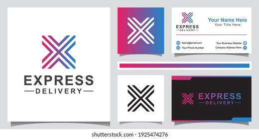 modern logo design of Delivery logistic. letter x with arrow symbol logo concept with business card