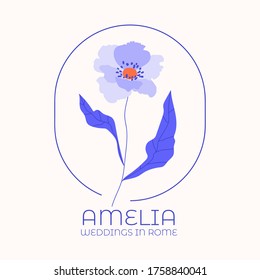 Modern Logo design. Elegant feminine logo template with poppy flower. Line art, floral contour shape. Botanical logo arrangement for flower shop, wedding agencies, personal branding.