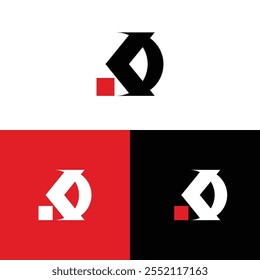 Modern logo design featuring abstract geometric shapes in black, white, and red color variations.