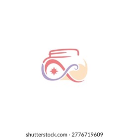 A modern logo design featuring an infinity symbol intertwined with a stylized jar, representing endless possibilities, creativity, and boundless potential.