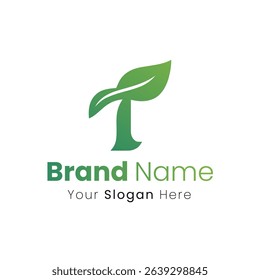 Modern Logo Design Featuring a Letter T Integrated with a Green Leaf