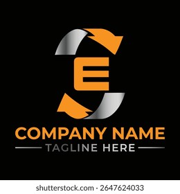 Modern Logo Design Featuring the Letter E with Dynamic Arrow Elements Representing Circularity and Innovation