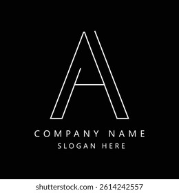 Modern logo design featuring a minimalist capital letter "A" elegant line style. Set against a bold black background, this monogram is ideal for luxury brands, personal identity,