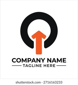 Un diseño de logotipo moderno con una flecha naranja hacia arriba dentro de un símbolo de círculo incompleto negro